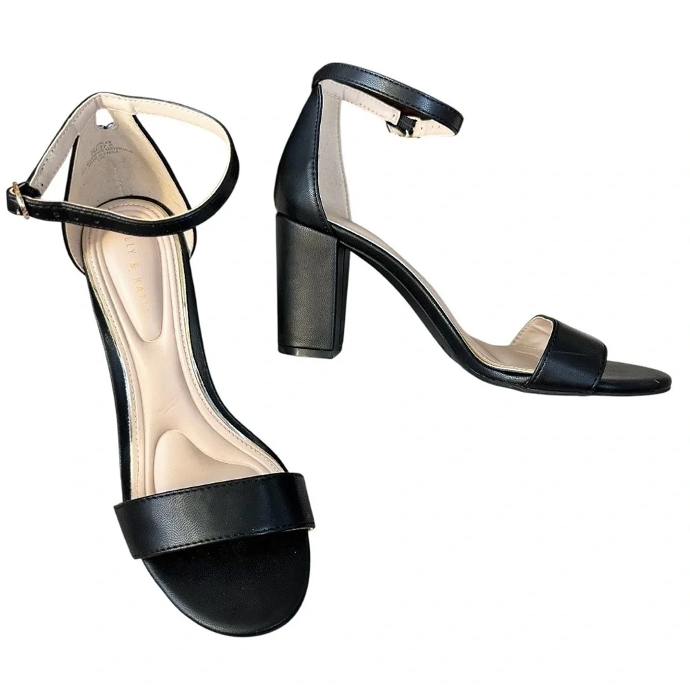 KELLY & KATIE Women’s‎ Black ‘Hailee’ Block Heel Sandals Ankle Strap Size 7